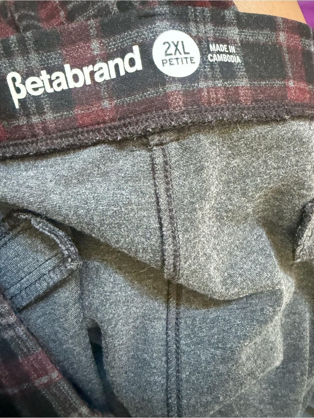 Betabrand Women's Straight Leg Plaid Pants in Black and Burgundy size 2XP - Picture 5 of 5